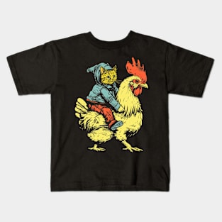 Funny Cat Riding a Chicken Kids T-Shirt